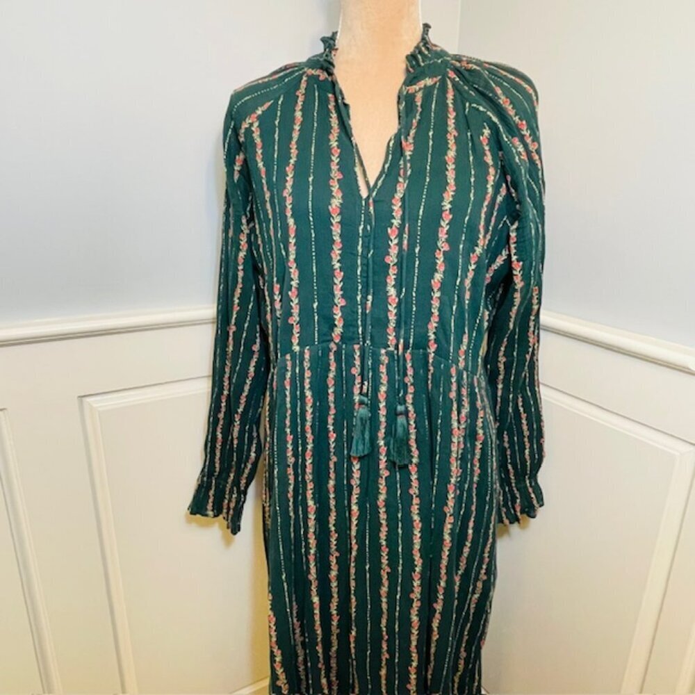 Roller Rabbit Hunter Green Floral Cotton Block Print Maxi Dress Mateaus Medium - Picture 3 of 11